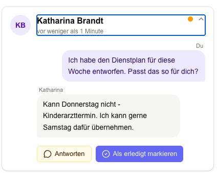 Feedback-Eingang mit Gesprächsverlauf