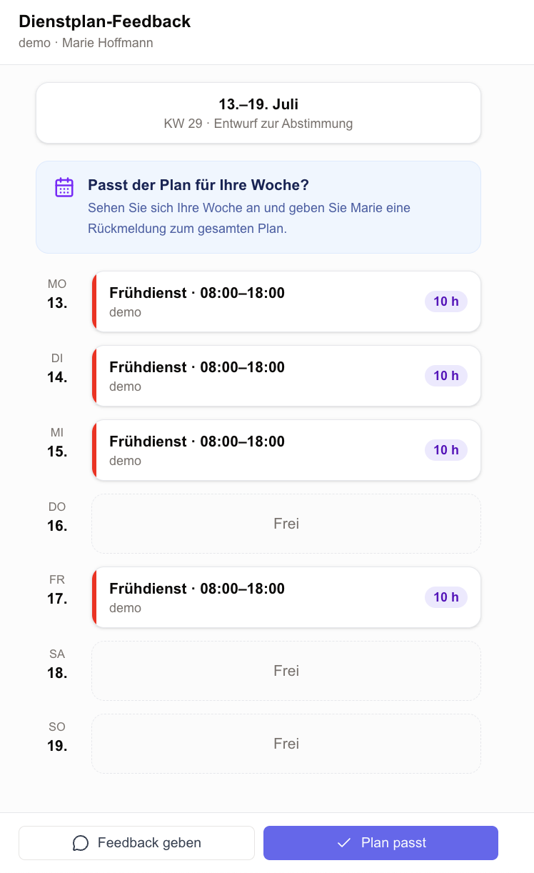 Dienstplan-Feedback aus Sicht der Mitarbeitenden